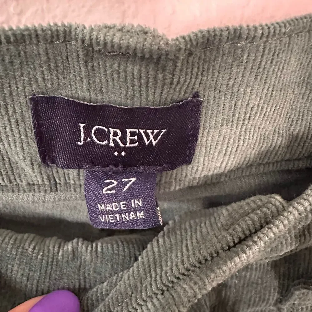J.Crew Re-Imagined Corduroy Pants 27 Green High Rise Straight Toothpick Fall